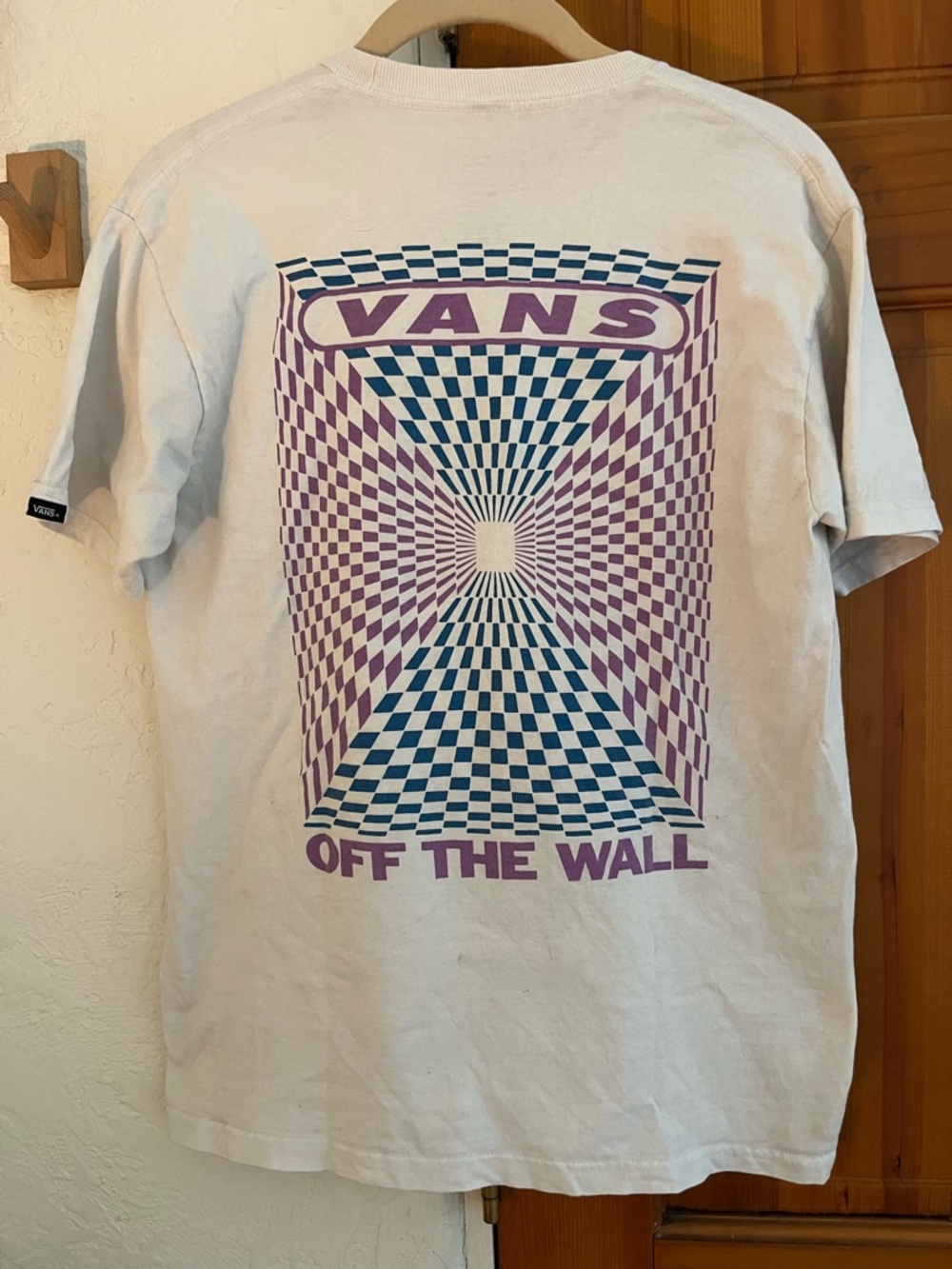 Vans Cream Tee with Purple & Blue Optical Check Graphic
